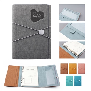 A5 Tri-Fold PU Leather Ring Binder Notebook with Card Slots Zipper Pocket